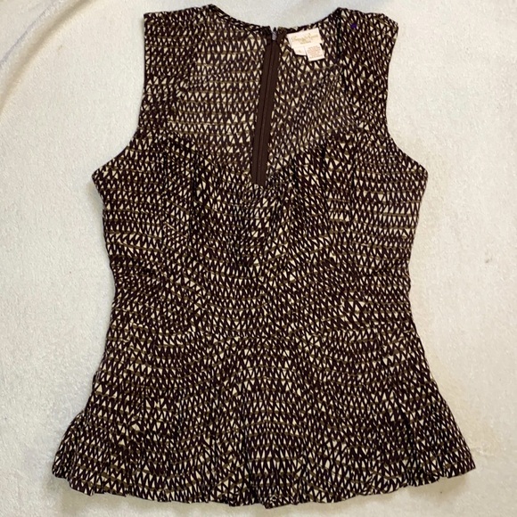 Tracy Reese structured peplum brown tan abstract silk blend bustier top S - Picture 2 of 13